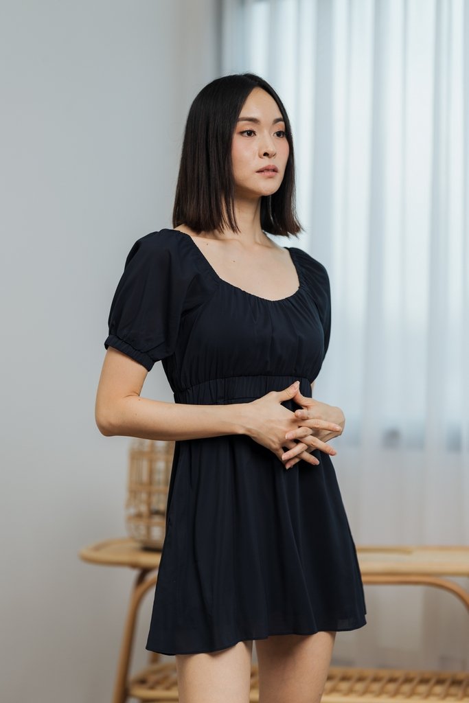 Remy Ruched Dress Romper in Navy (XS)