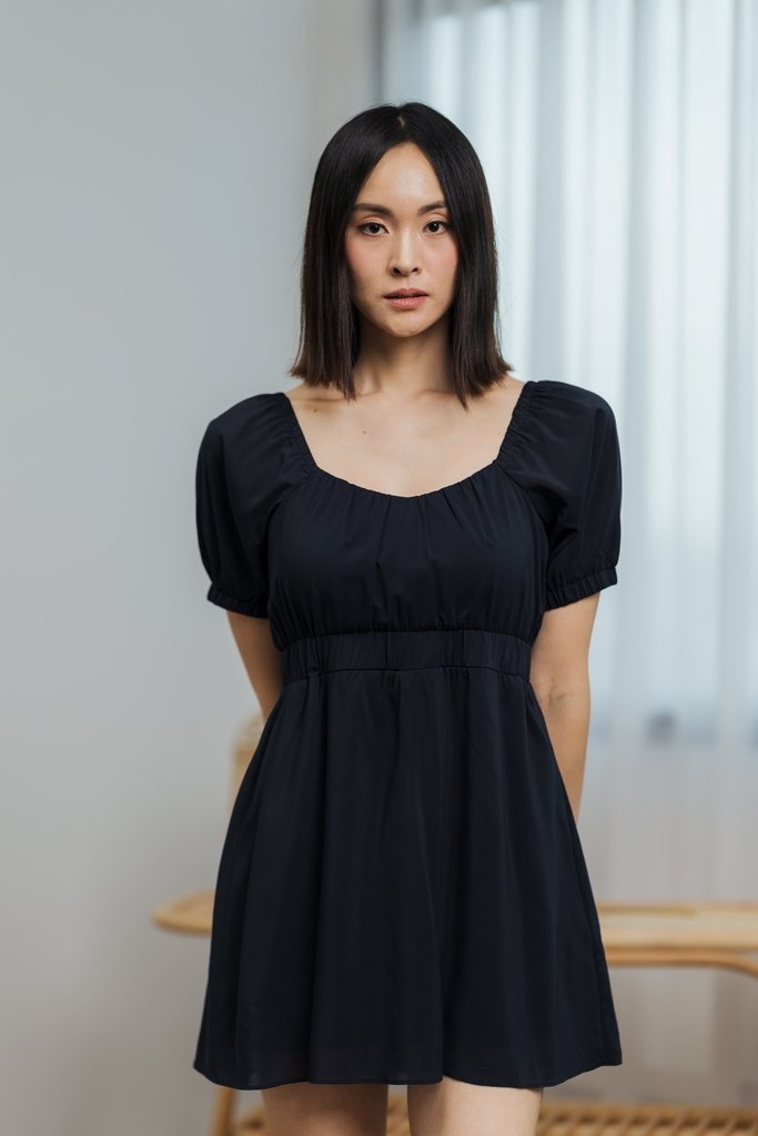 Remy Ruched Dress Romper in Navy (XS)