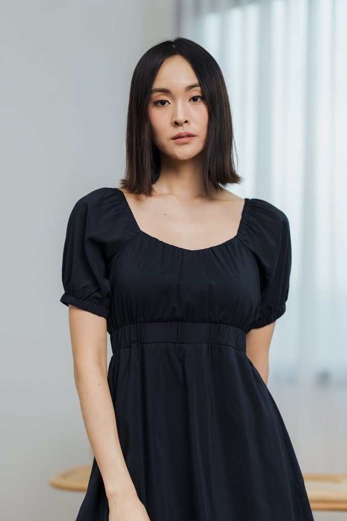 Remy Ruched Dress Romper in Navy (XS)