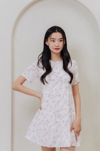 Evalina Eyelet Tiered Dress in Pink(XL)