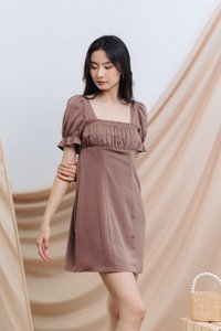 Ella Ruched Dress in Brown