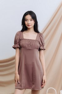 Ella Ruched Dress in Brown