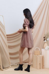 Ella Ruched Dress in Brown