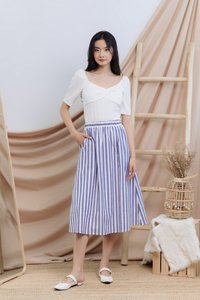 Luella Striped Midi Skirt in Navy (XS)