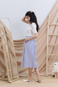 Luella Striped Midi Skirt in Navy (XS)