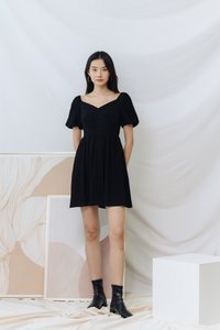 Aurelia Puff Sleeve Dress in Black (XS)