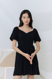 Aurelia Puff Sleeve Dress in Black (XS)