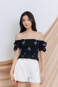 Blossom Smocked Top in Black (XS)