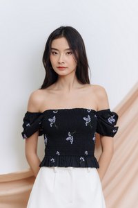Blossom Smocked Top in Black (XS)