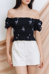 Blossom Smocked Top in Black (XS)