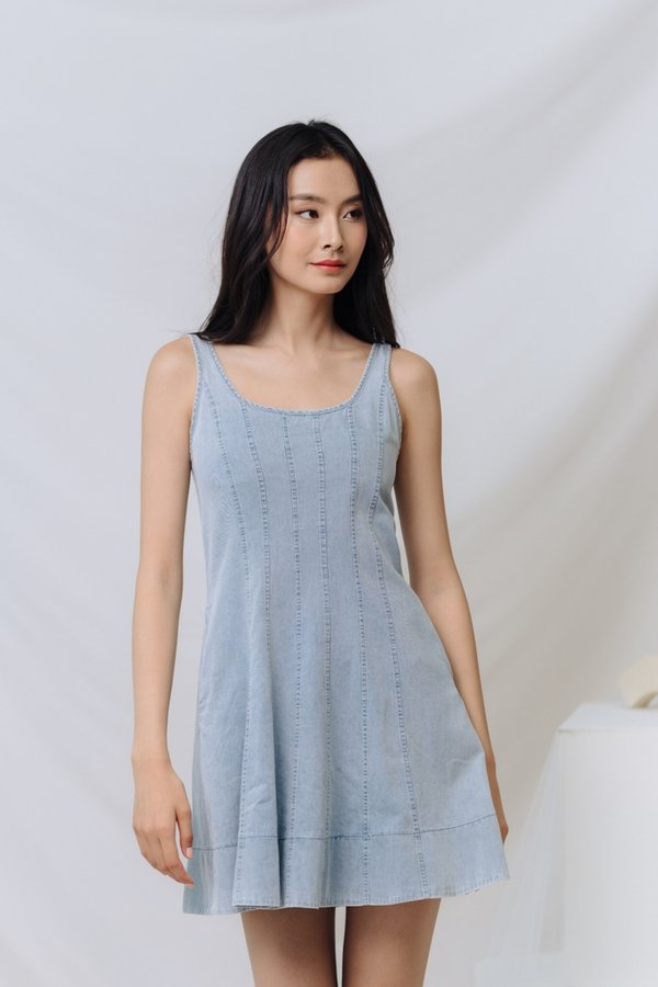Archie Panel Denim Dress in Denim Blue (XS)