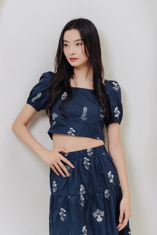 Armani Embroidery Crop Top in Navy (XS)