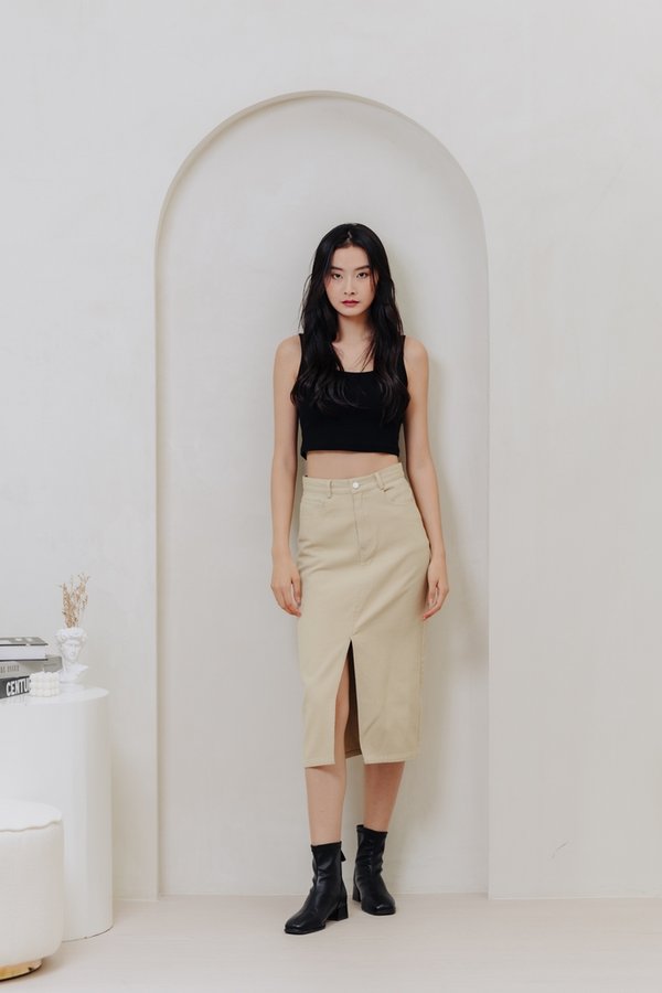 Lexley Denim Midi Skirt in Khaki (XS)