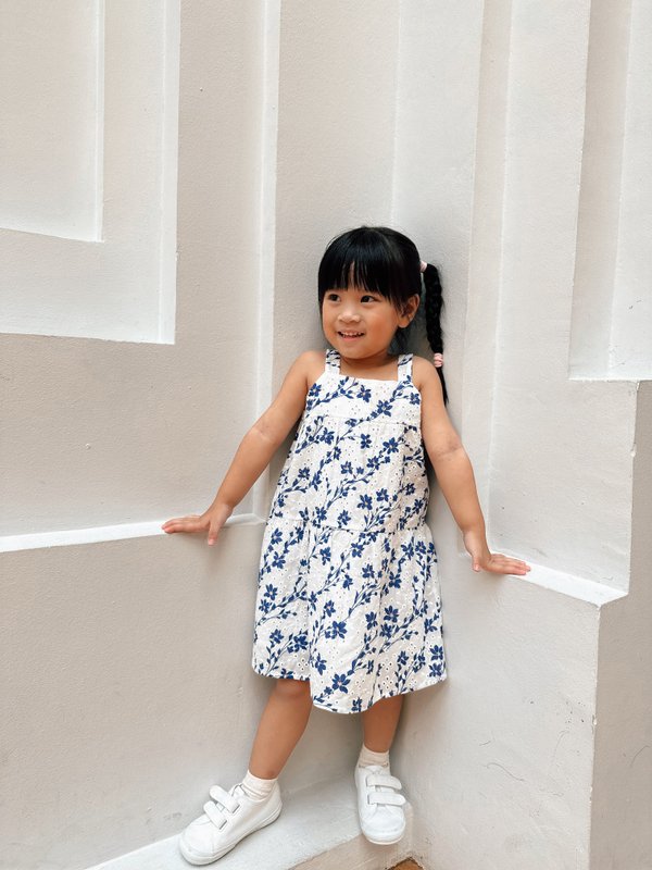 Evalina Eyelet Kids Dress in Navy