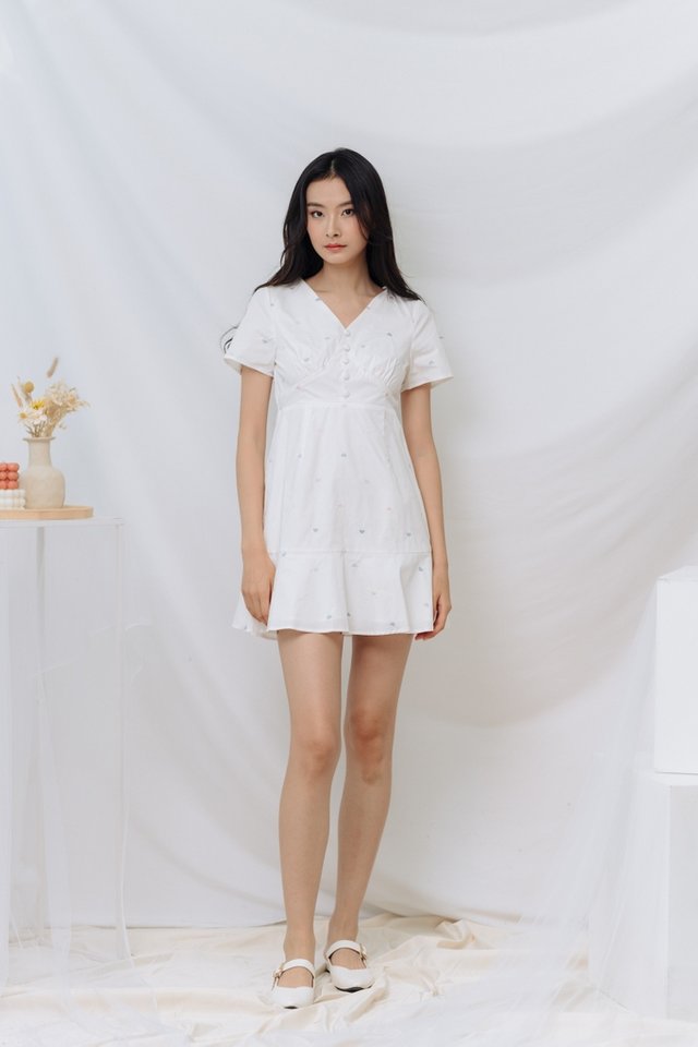 Gigi Hearts Embroidered Dress in White