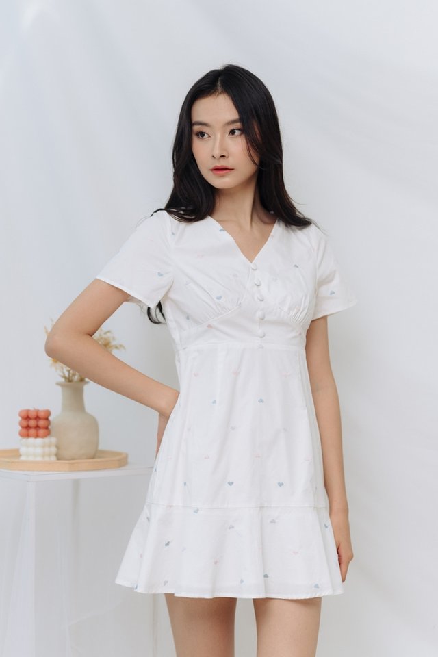 Gigi Hearts Embroidered Dress in White