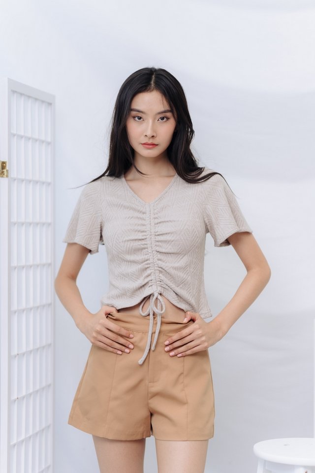 Gio Knitted Ruched Top in Khaki