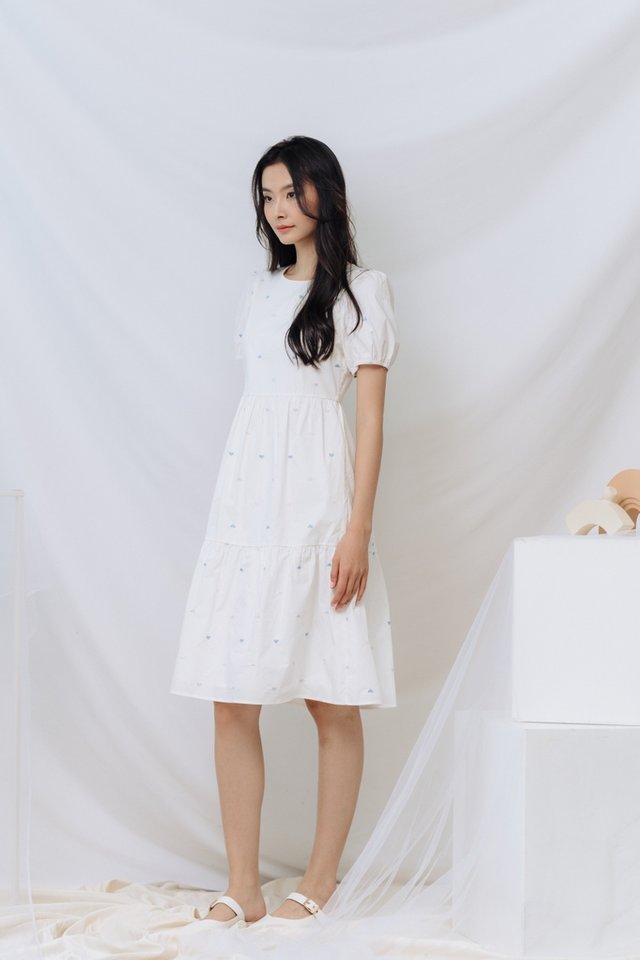 Gigi Hearts Embroidered Midi Dress in White