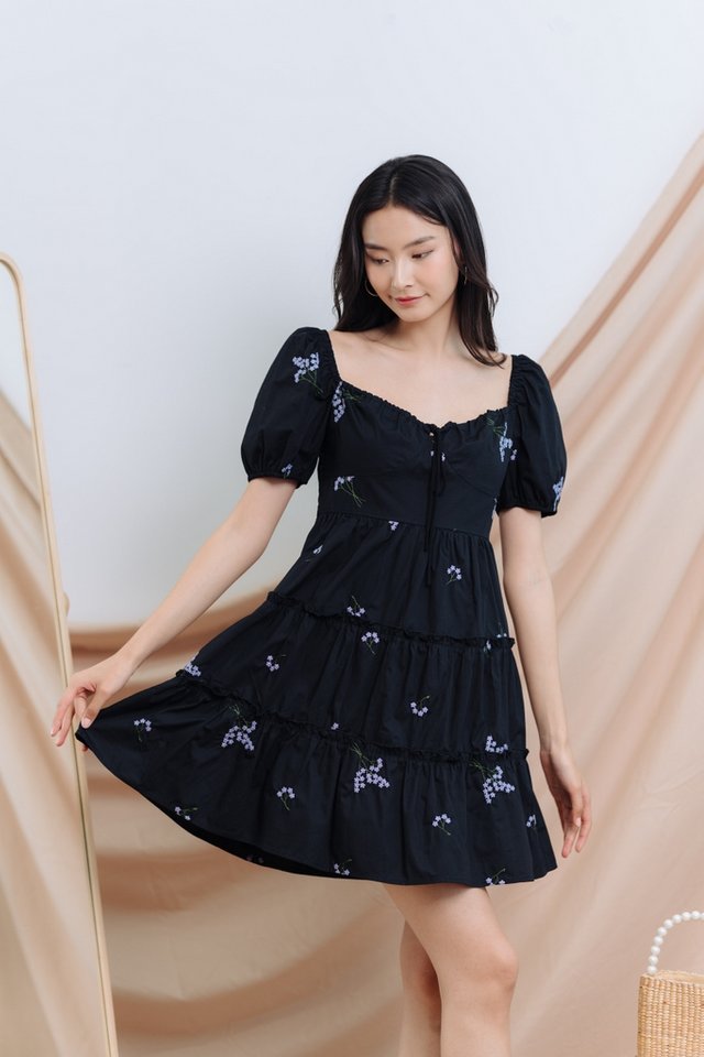 Blossom Tiered Dress in Black 