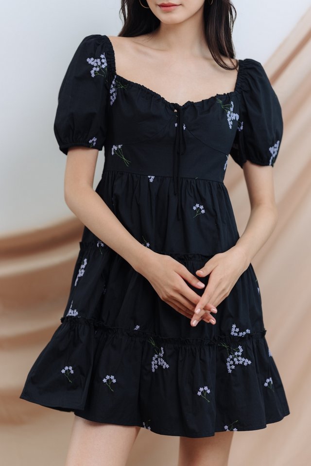 Blossom Tiered Dress in Black 