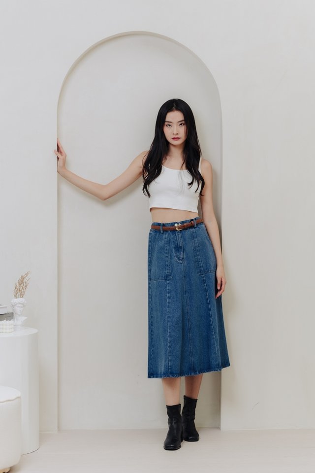 Alba Elastic Waist Denim Skirt in Denim