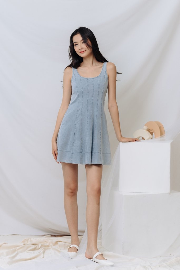 Archie Panel Denim Dress in Denim Blue (XS)