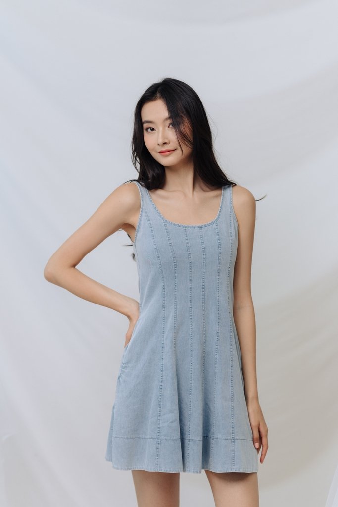 Archie Panel Denim Dress in Denim Blue (XS)