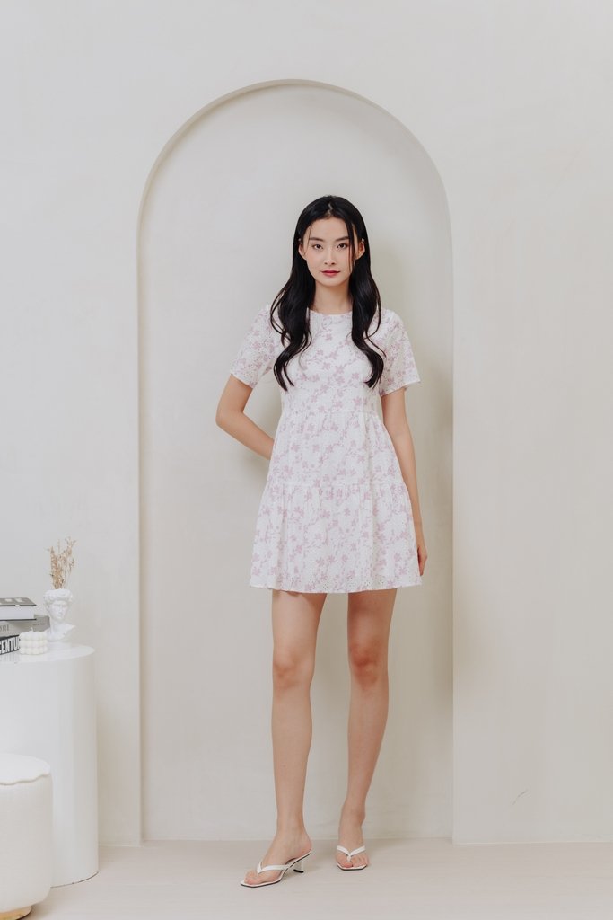 Evalina Eyelet Tiered Dress in Pink(XL)