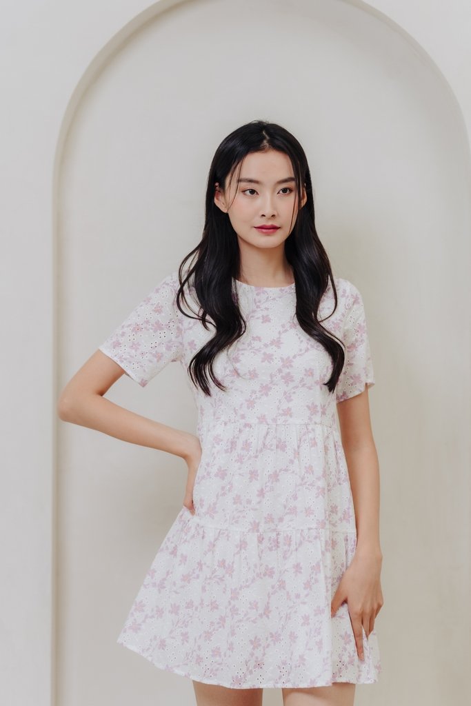 Evalina Eyelet Tiered Dress in Pink(XL)