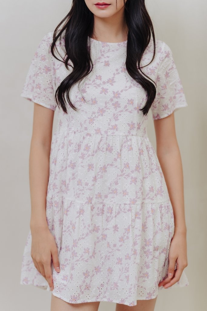 Evalina Eyelet Tiered Dress in Pink(XL)