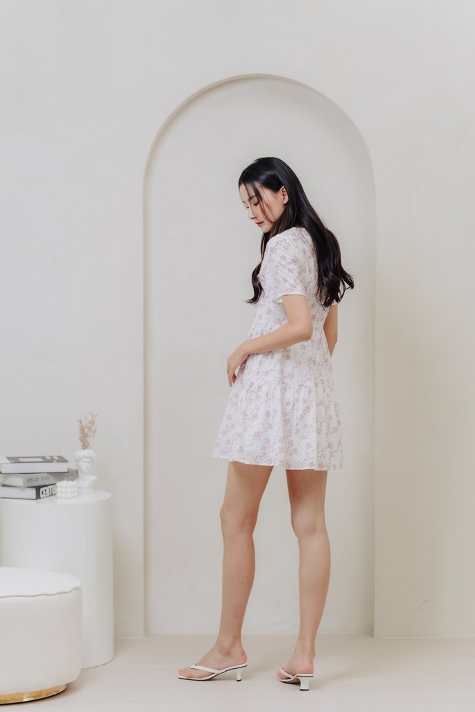 Evalina Eyelet Tiered Dress in Pink(XL)