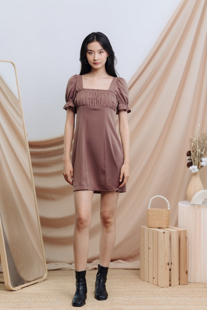 Ella Ruched Dress in Brown