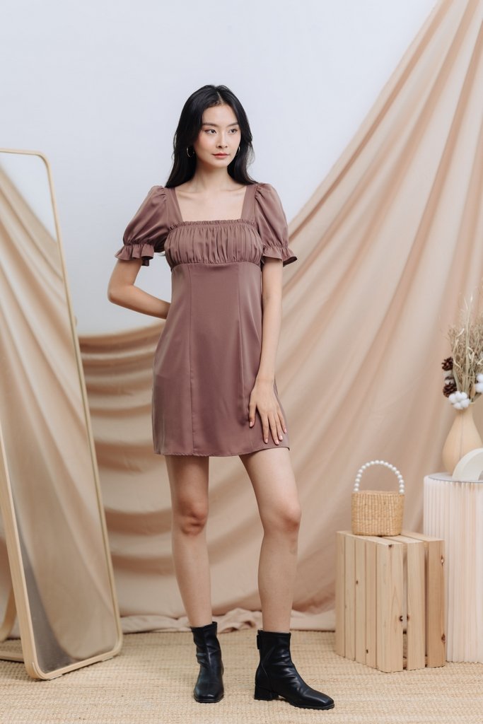 Ella Ruched Dress in Brown