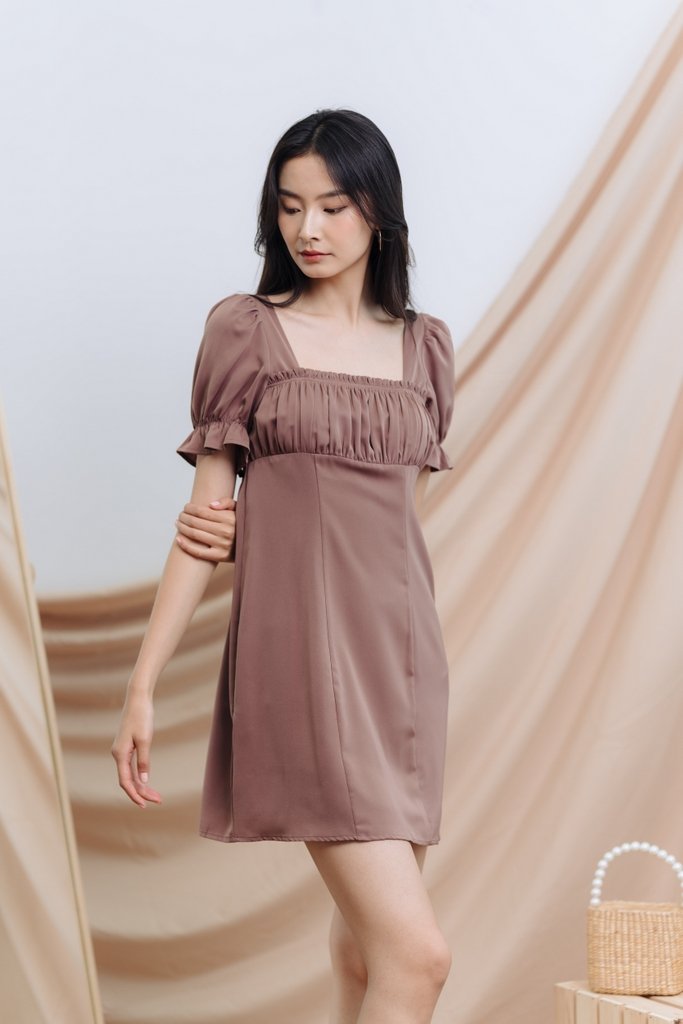 Ella Ruched Dress in Brown