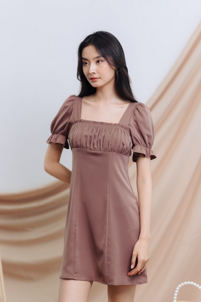 Ella Ruched Dress in Brown