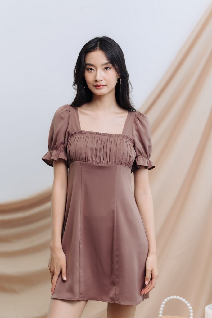 Ella Ruched Dress in Brown