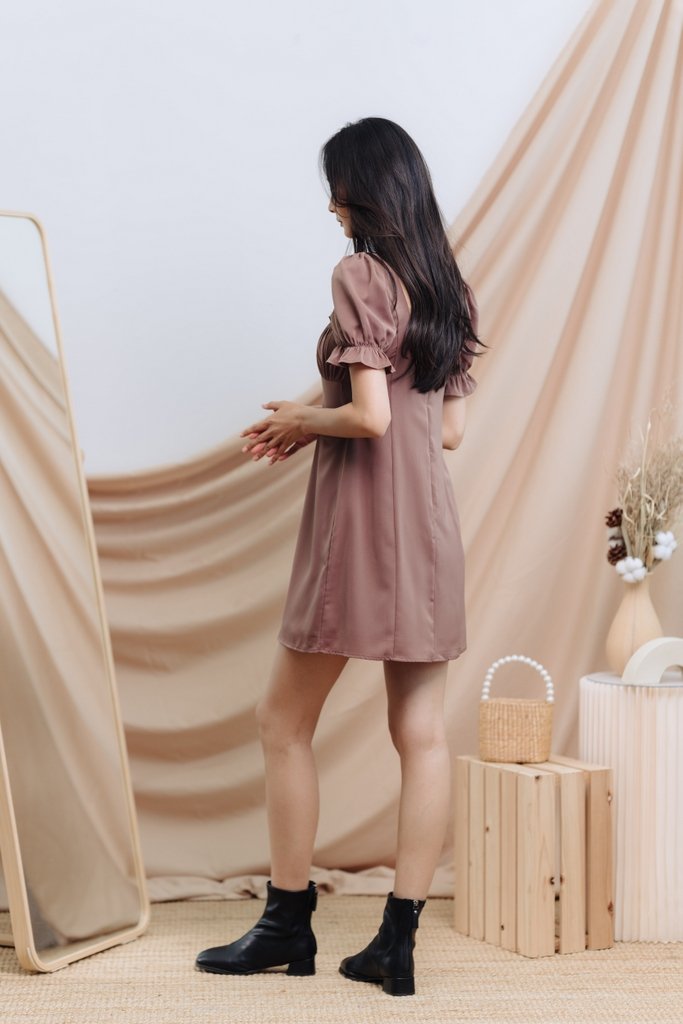 Ella Ruched Dress in Brown