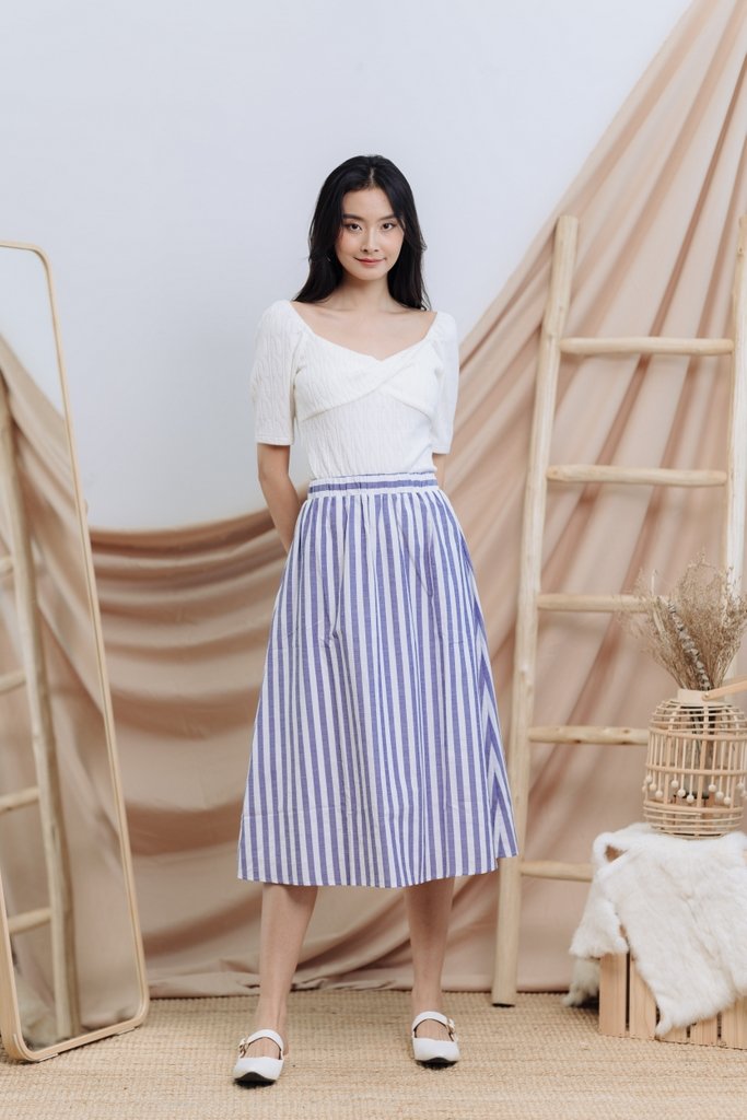 Luella Striped Midi Skirt in Navy (XS)