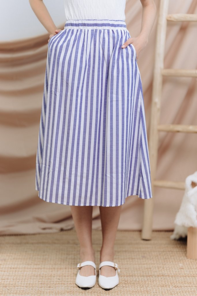 Luella Striped Midi Skirt in Navy (XS)