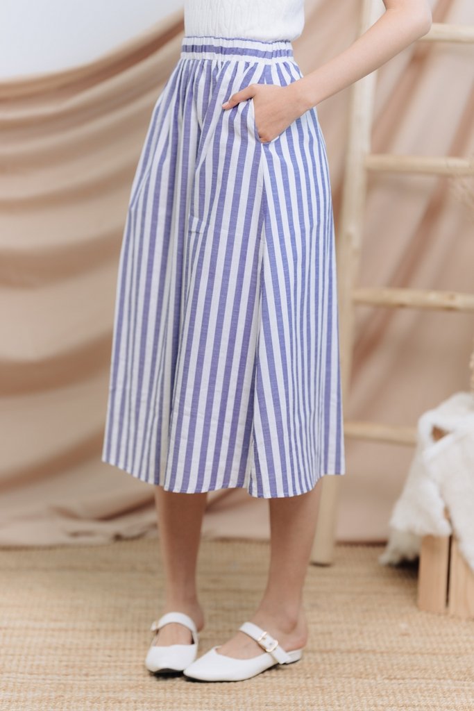 Luella Striped Midi Skirt in Navy (XS)