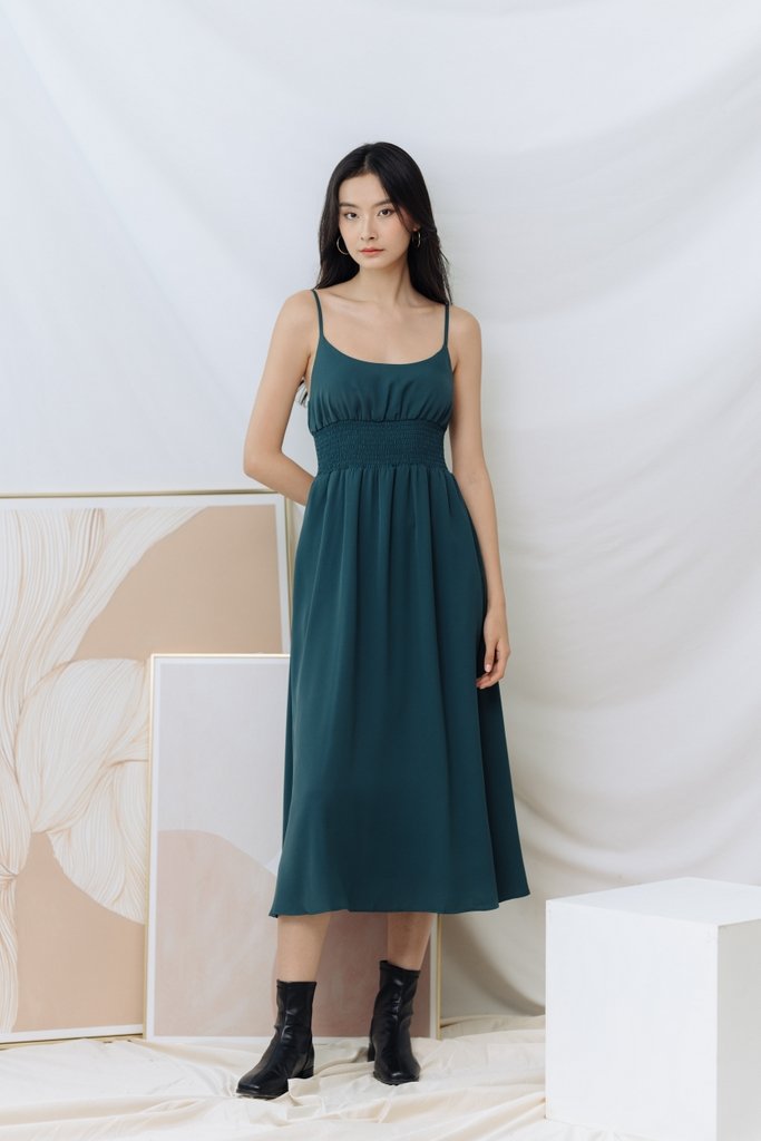 Zilpah Smocked Waist Maxi Dress in Forest