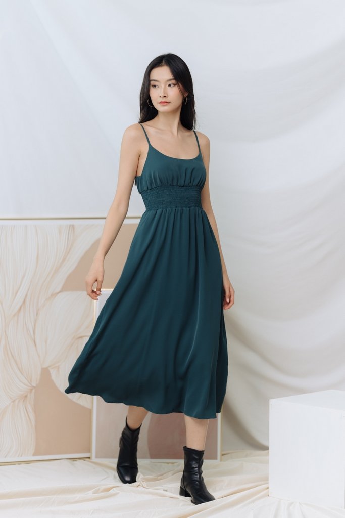 Zilpah Smocked Waist Maxi Dress in Forest