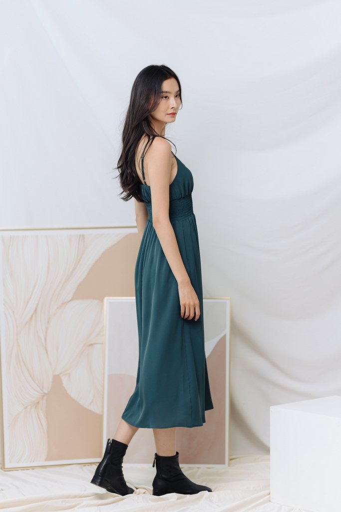 Zilpah Smocked Waist Maxi Dress in Forest