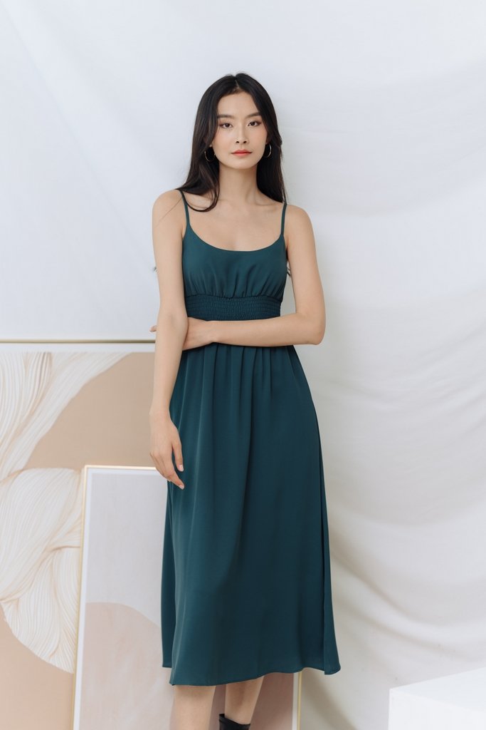 Zilpah Smocked Waist Maxi Dress in Forest