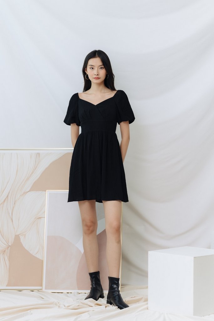 Aurelia Puff Sleeve Dress in Black (XS)