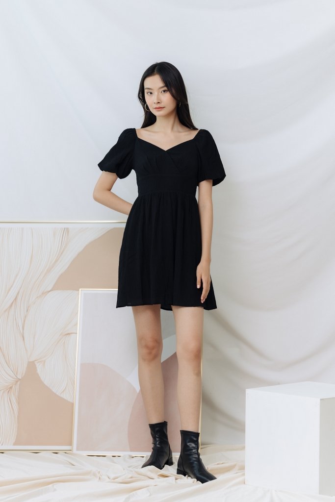 Aurelia Puff Sleeve Dress in Black (XS)