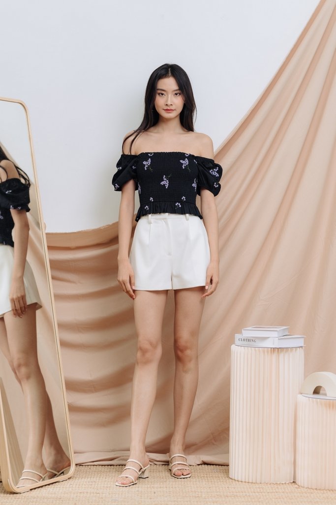 Blossom Smocked Top in Black (XS)