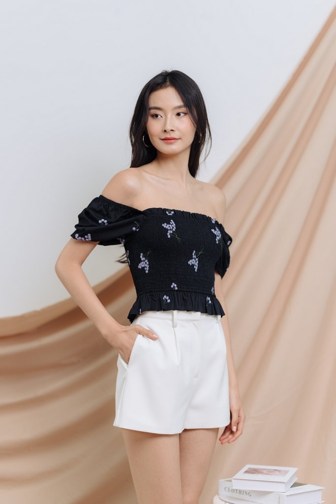 Blossom Smocked Top in Black (XS)