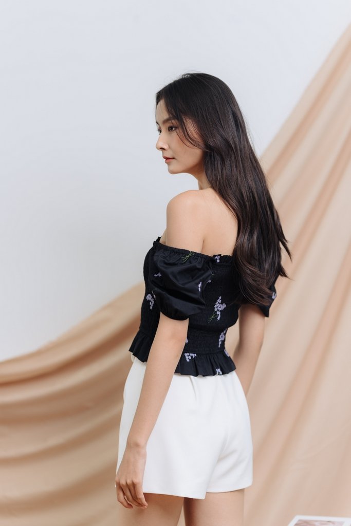 Blossom Smocked Top in Black (XS)
