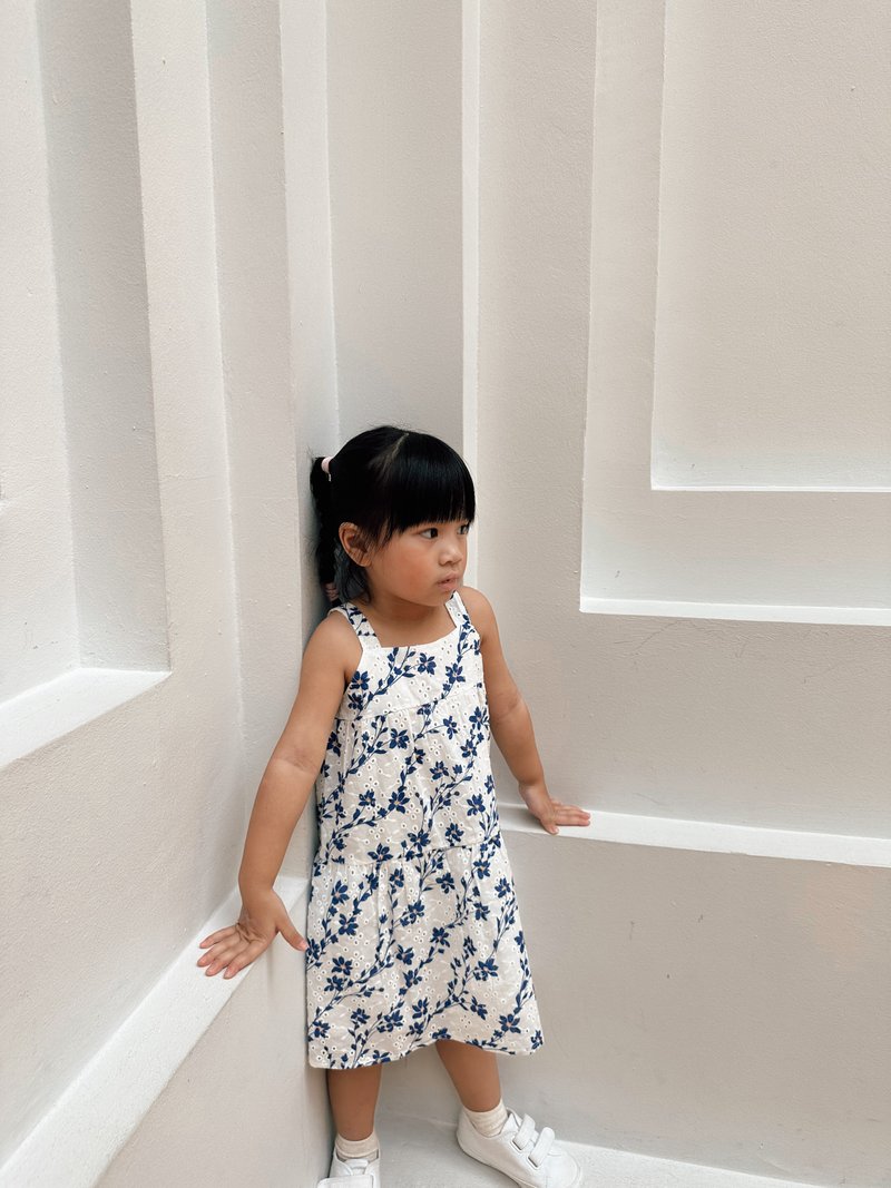 Evalina Eyelet Kids Dress in Navy